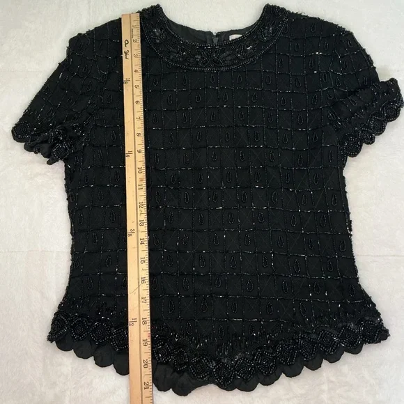 Vintage Black Beaded Short Sleeve Women's Top - Picture 9 of 12